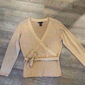 New York & Company Shimmering Gold Wrap Top